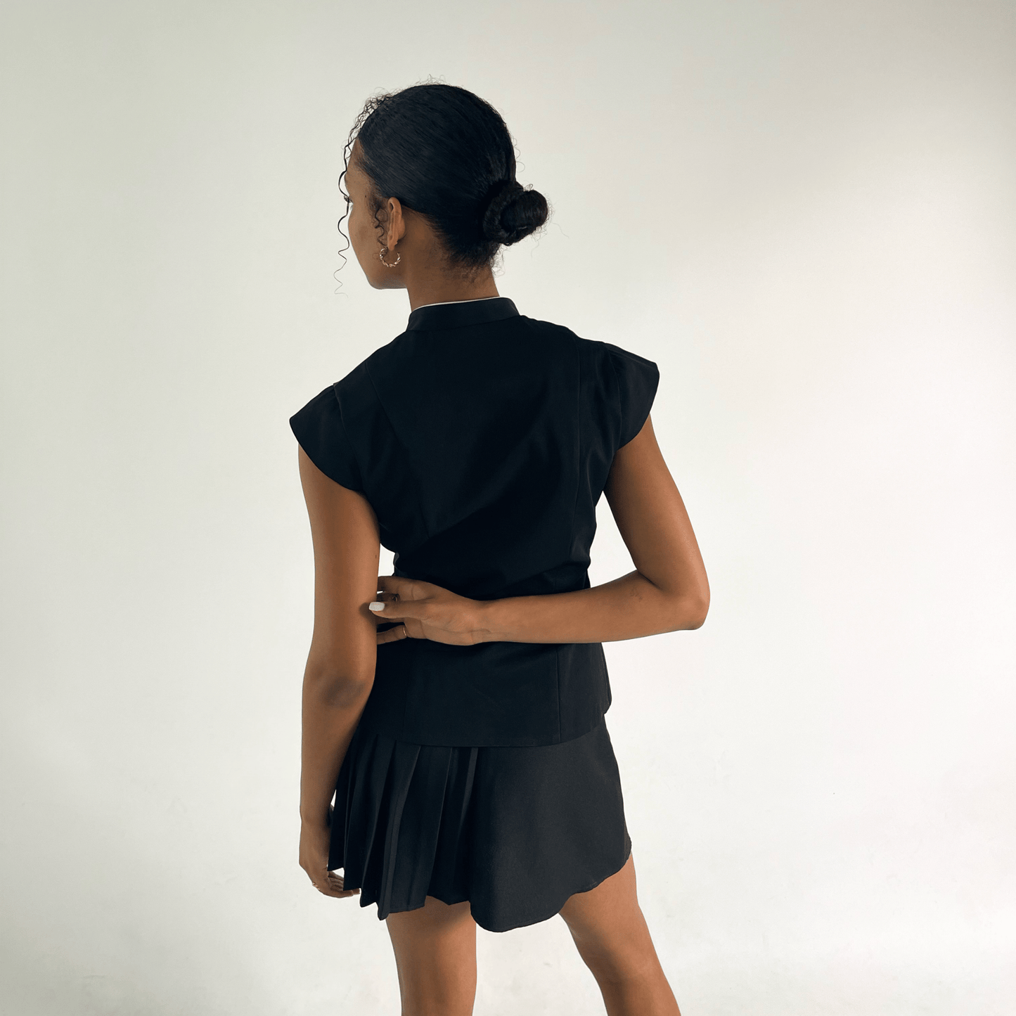 black ottoman suiting wrap around vest