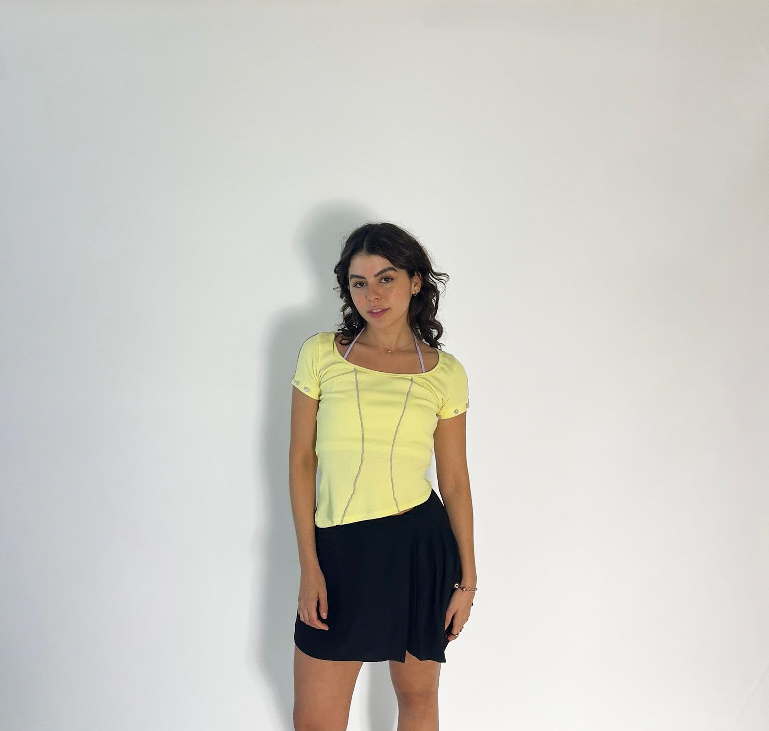 yellow long sleeve with matching halter bandeau